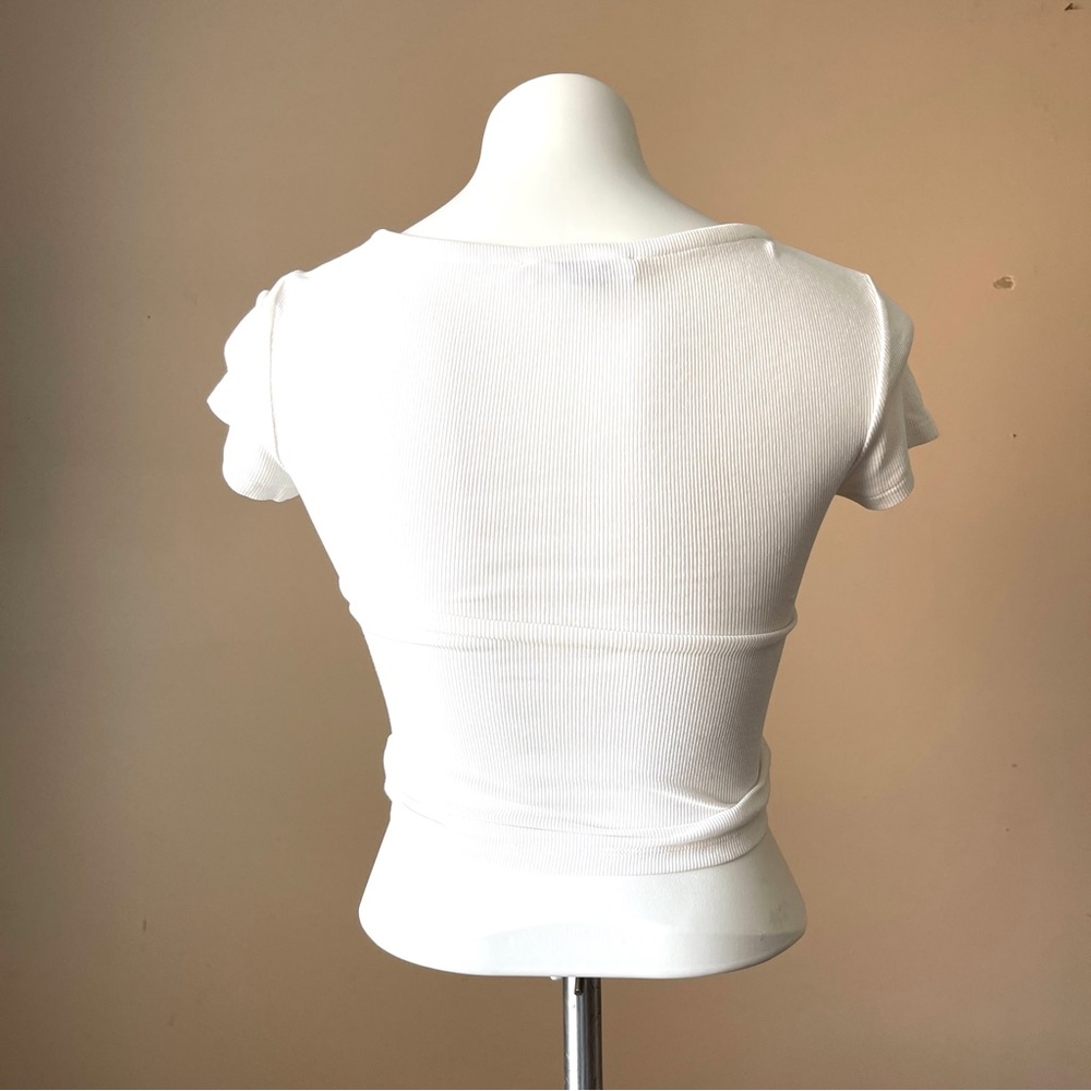 ALL SAINTS | White Ribbed Ruched Crop Top - Sz S - Picture 5 of 8